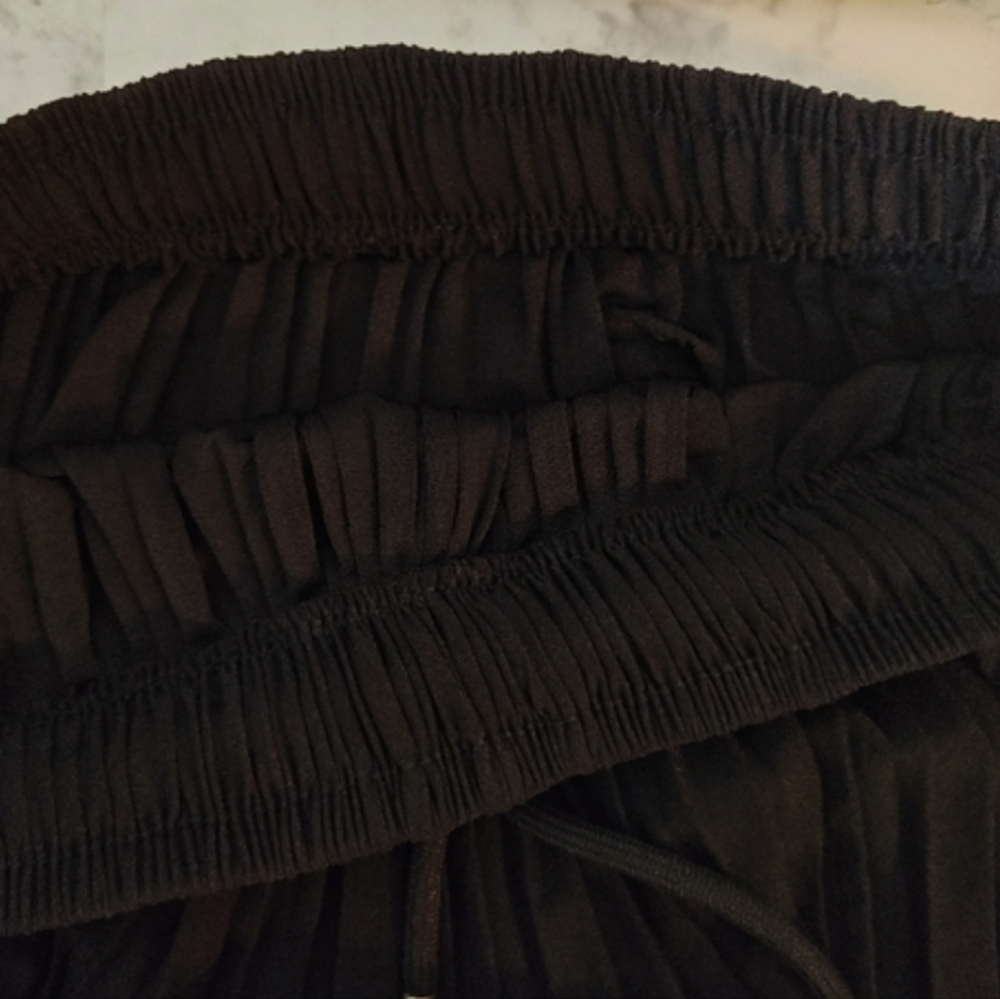 One Size Black Pleated Maxi Skirt Elastic High Waist Flowy Drawstring Boho - Picture 11 of 14
